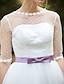 baratos Vestidos de Casamento-Recepção Vestidos de noiva Princesa Barco Pescoço Meia Manga Até os Joelhos Tule Vestidos de noiva Com Faixa / Fita Apliques 2023