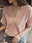 abordables Tops de tallas grandes-Mujer Blusa Color sólido Escote en Pico Diario Fin de semana Encaje Manga Corta Tops Blanco Rosa