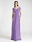 cheap Bridesmaid Dresses-Sheath / Column V Neck / Off Shoulder Floor Length Chiffon Bridesmaid Dress with Criss Cross / Draping