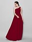 cheap Bridesmaid Dresses-A-Line One Shoulder Floor Length Chiffon Bridesmaid Dress with Side Draping by LAN TING BRIDE®