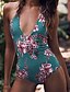 preiswerte Bikinis und Bademode-Damen Badeanzug Ein Stück Bademode Bedruckt Grün Halfterhals Badeanzüge Blumen