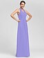 זול שמלות שושבינה-Sheath / Column Halter Neck / V Neck Floor Length Chiffon Bridesmaid Dress with Criss Cross / Ruched / Draping