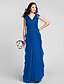 cheap Bridesmaid Dresses-Sheath / Column V Neck Floor Length Chiffon Bridesmaid Dress with Sash / Ribbon / Ruched