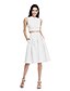 זול שמלות שושבינה-גזרת A שמלה לשושבינה  עם תכשיטים ללא שרוולים אלגנטית באורך  הברך כותנה עם קפלים / כיס 2022
