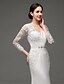 cheap Wedding Dresses-A-Line V Neck Sweep / Brush Train Chiffon / Lace Made-To-Measure Wedding Dresses with Appliques / Sash / Ribbon by LAN TING Express / Illusion Sleeve / See-Through