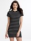 cheap Mini Dresses-Women&#039;s Cotton Shift Dress - Striped White Mini Crew Neck / Fine Stripe