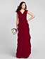 cheap Bridesmaid Dresses-Sheath / Column V Neck Floor Length Chiffon Bridesmaid Dress with Sash / Ribbon / Ruched