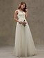 cheap Wedding Dresses-Wedding Dresses A-Line V Neck Regular Straps Sweep / Brush Train Lace Over Tulle Bridal Gowns With Lace Sash / Ribbon 2023