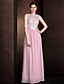 cheap Bridesmaid Dresses-Sheath / Column Bateau Neck Floor Length Georgette / Lace Bodice Bridesmaid Dress with Lace / Sash / Ribbon by LAN TING BRIDE®