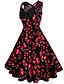 baratos Vestidos Vintage-Mulheres Vestido Swing Sem Manga Floral Verão Decote V Tamanhos Grandes Vintage Feriado Para Noite vestidos de férias Algodão Vermelho S M L XL XXL 3XL 4XL