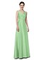 cheap Bridesmaid Dresses-A-Line V Neck Floor Length Satin Bridesmaid Dress with Pleats by LAN TING BRIDE®