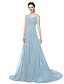 cheap Bridesmaid Dresses-A-Line Straps Floor Length Chiffon Bridesmaid Dress with Pleats / Beading / Appliques