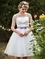 זול שמלות כלה-שמלותקבלתפנים שמלות חתונה נסיכה בטו צוואר חצי שרוול באורך  הברך טול שמלות כלה עם סרט אפליקציות 2023