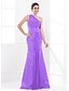 cheap Bridesmaid Dresses-Mermaid / Trumpet Bridesmaid Dress One Shoulder Sleeveless Elegant Sweep / Brush Train Satin / Georgette with Sash / Ribbon / Ruched 2022