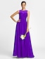 cheap Bridesmaid Dresses-Sheath / Column Bateau Neck Floor Length Chiffon / Tulle Bridesmaid Dress with Beading / Criss Cross by LAN TING BRIDE®