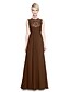 cheap Bridesmaid Dresses-Sheath / Column Jewel Neck Floor Length Chiffon / Lace Bridesmaid Dress with Criss Cross / Pleats / Side Draping / See Through