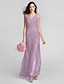 cheap Bridesmaid Dresses-Sheath / Column V Neck Floor Length Chiffon Bridesmaid Dress with Criss Cross