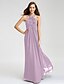 billige Brudepikekjoler-Sheath / Column Halter Neck Floor Length Chiffon Bridesmaid Dress with Beading / Crystals / Ruffles by LAN TING BRIDE®