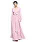 cheap Bridesmaid Dresses-A-Line Bridesmaid Dress V Neck Long Sleeve Elegant Floor Length Chiffon with Sash / Ribbon / Bow(s) / Pleats 2022 / Bishop Sleeve / Open Back