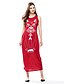 baratos Vestidos de mulher-Mulheres Longo Vinho Vermelho Vestido Moda de Rua Verão Diário Bainha Estampado S M / Algodão