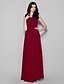 cheap Bridesmaid Dresses-Sheath / Column Scoop Neck Floor Length Chiffon Bridesmaid Dress with Draping by LAN TING BRIDE®