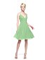 cheap Bridesmaid Dresses-A-Line Spaghetti Strap Knee Length Chiffon Bridesmaid Dress with Pleats by LAN TING BRIDE®