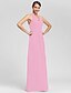 preiswerte Bridesmaid Dresses-Sheath / Column Halter Neck / V Neck Floor Length Chiffon Bridesmaid Dress with Criss Cross / Ruched / Draping