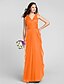 cheap Bridesmaid Dresses-Sheath / Column V Neck Floor Length Chiffon Bridesmaid Dress with Sash / Ribbon / Ruched