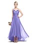 cheap Bridesmaid Dresses-A-Line Spaghetti Strap Asymmetrical Chiffon / Tulle Bridesmaid Dress with Criss Cross / Ruched by LAN TING BRIDE®