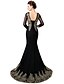 cheap Evening Dresses-Mermaid / Trumpet Formal Evening Dress Illusion Neck 3/4 Length Sleeve Sweep / Brush Train Chiffon with Appliques 2020