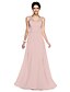 cheap Bridesmaid Dresses-A-Line V Neck Floor Length Georgette Bridesmaid Dress with Bow(s) / Sash / Ribbon by LAN TING BRIDE® / Open Back