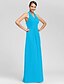 cheap Bridesmaid Dresses-Sheath / Column Halter Neck / V Neck Floor Length Chiffon Bridesmaid Dress with Criss Cross / Ruched / Draping