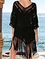 cheap Cover Up-Women&#039;s Crochet Black Beige Cover-Up Swimwear Swimsuit - Solid Colored Tassel Fringe, Cotton One-Size Black