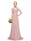 cheap Bridesmaid Dresses-A-Line Halter Neck Floor Length Chiffon Bridesmaid Dress with Pleats by LAN TING BRIDE®