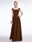 זול שמלות שושבינה-גזרת A צווארון מרובע עד הריצפה שיפון שמלה לשושבינה  עם תחרה קפלים על ידי LAN TING BRIDE®