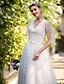 cheap Wedding Dresses-Wedding Dresses A-Line V Neck Sleeveless Sweep / Brush Train Tulle Bridal Gowns With Appliques 2023