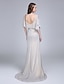 cheap Bridesmaid Dresses-A-Line Bridesmaid Dress Cowl Neck Half Sleeve Open Back Sweep / Brush Train Chiffon with Pleats