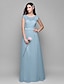 Χαμηλού Κόστους Φορέματα Παρανύμφων-Γραμμή Α Λαιμός σέσουλα Μακρύ Δαντέλα πάνω από τούλι Φόρεμα Παρανύμφων με Δαντέλα