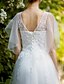 Χαμηλού Κόστους Νυφικά Φορέματα-Φορεματα για γαμο Γραμμή Α Λαιμόκοψη V Αμάνικο Ουρά Τούλι Νυφικά φορέματα Με Διακοσμητικά Επιράμματα 2023