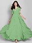 cheap Bridesmaid Dresses-A-Line V Neck Ankle Length Chiffon Bridesmaid Dress with Cascading Ruffles by LAN TING BRIDE®