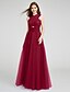 cheap Bridesmaid Dresses-A-Line V Neck Floor Length Tulle Bridesmaid Dress with Criss Cross by LAN TING BRIDE®