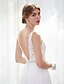 cheap Wedding Dresses-A-Line Scoop Neck Chapel Train Chiffon Lace Wedding Dress with Beading Lace Button by LAN TING BRIDE®