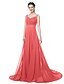 cheap Bridesmaid Dresses-A-Line Straps Floor Length Chiffon Bridesmaid Dress with Pleats / Beading / Appliques