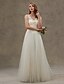 cheap Wedding Dresses-Wedding Dresses A-Line V Neck Regular Straps Sweep / Brush Train Lace Over Tulle Bridal Gowns With Lace Sash / Ribbon 2023