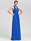 preiswerte Bridesmaid Dresses-Sheath / Column Halter Neck / V Neck Floor Length Chiffon Bridesmaid Dress with Criss Cross / Ruched / Draping