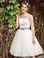 cheap Wedding Dresses-Reception Wedding Dresses Princess Bateau Neck Half Sleeve Knee Length Tulle Bridal Gowns With Sash / Ribbon Appliques 2023