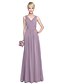 ieftine Rochii de Domnișoare de Onoare-A-Line V Neck Floor Length Georgette Bridesmaid Dress with Side Draping / Criss Cross by LAN TING BRIDE®