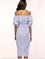cheap Casual Dresses-Women&#039;s Embroidery Holiday Going out Street chic Dress - Striped Embroidered Off Shoulder Summer Blue S M L XL
