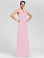 cheap Bridesmaid Dresses-Sheath / Column Halter Neck / V Neck Floor Length Chiffon Bridesmaid Dress with Criss Cross / Ruched / Draping