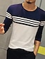 cheap Men&#039;s Casual T-shirts-Men&#039;s T shirt Tee Color Block Striped Round Neck White Navy Blue Long Sleeve Plus Size Daily Sports Slim Tops Cotton / Spring / Fall
